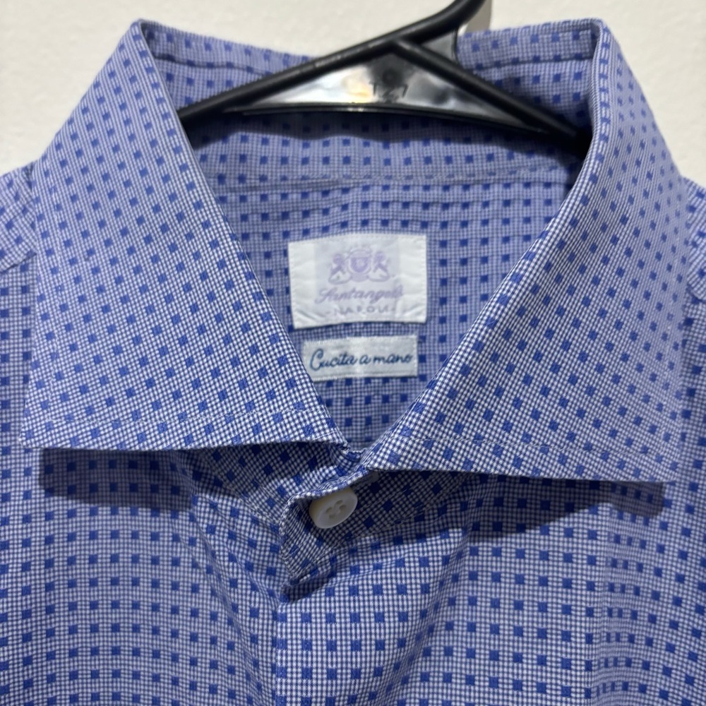 Santangelo Napoli Checkered Print Dress Shirt Size 16/41 - Picture 2 of 6